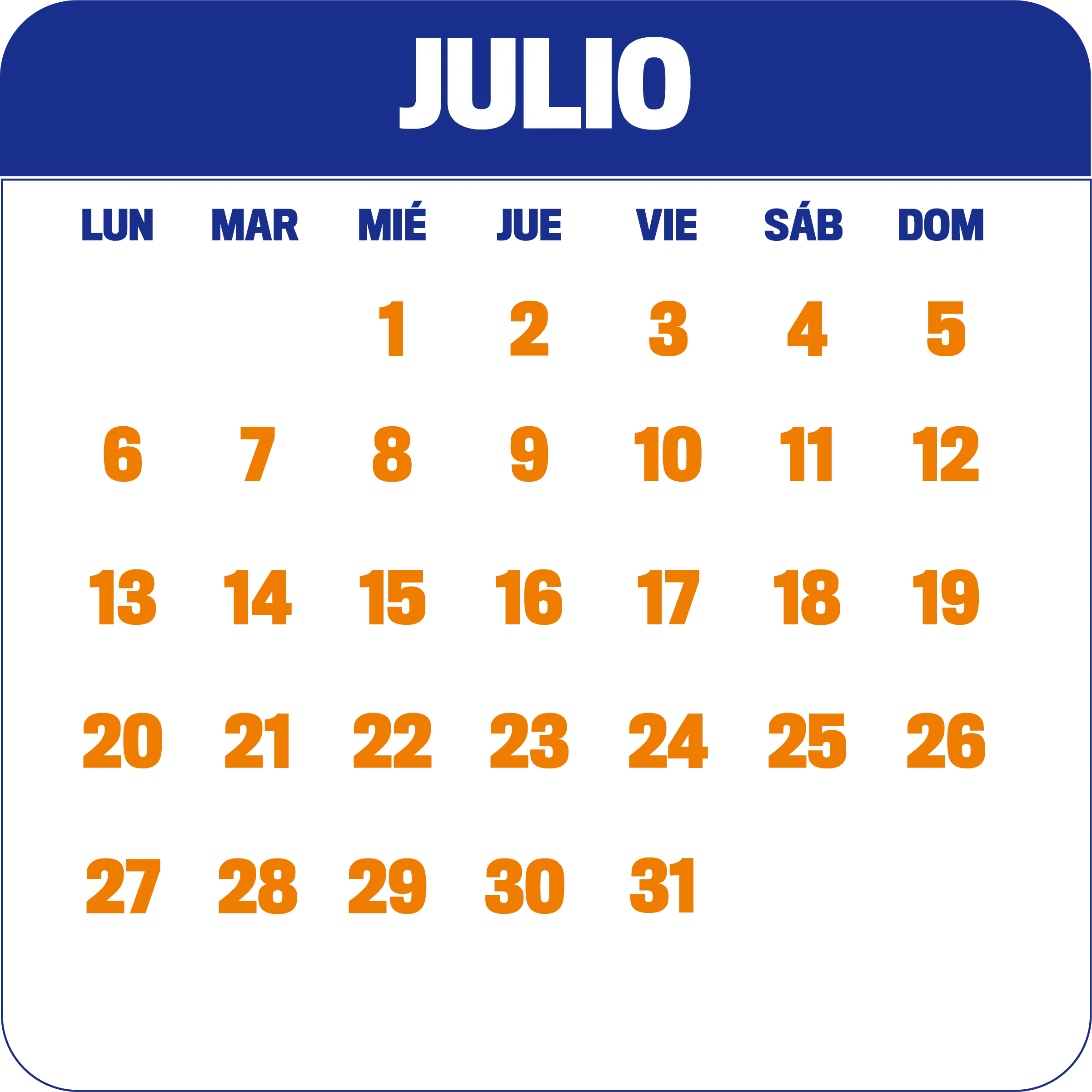 Calendario julio