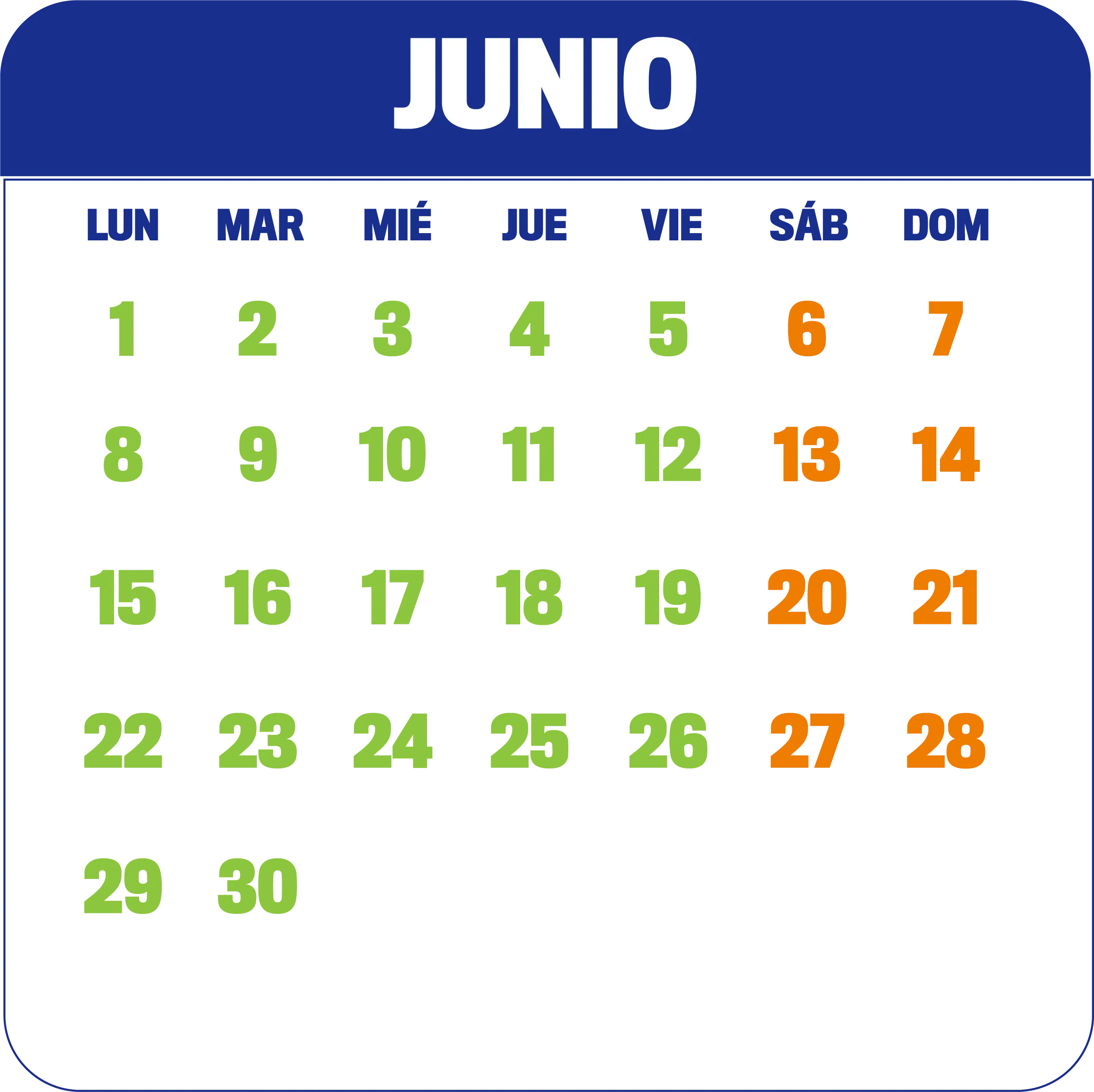 Calendario junio