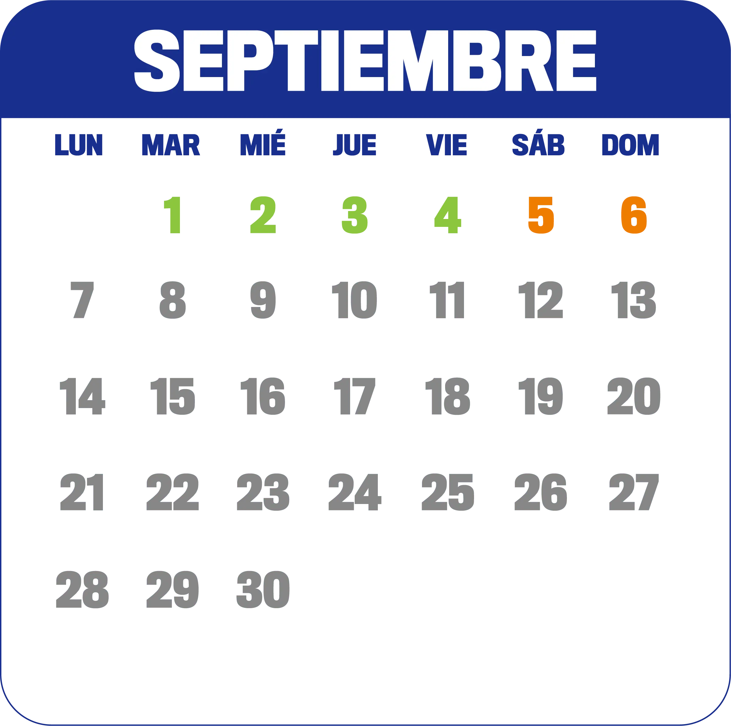 Calendario septiembre