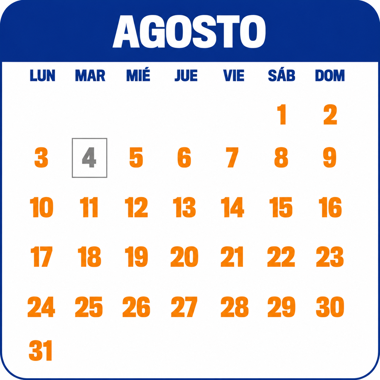 Calendario agosto